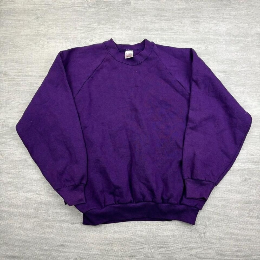 Vintage Fruit of The Loom Sweatshirt Adult Large Purple Blank Crewneck Raglan